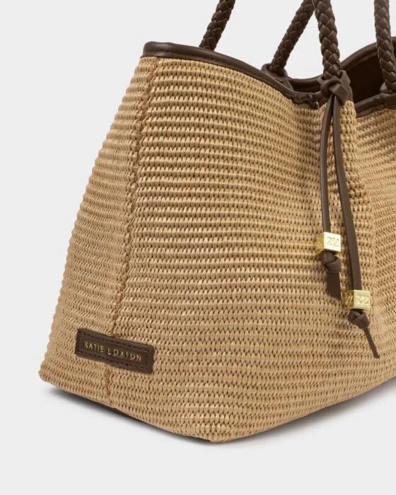 Nova Raffia Small Shoulder Tote in Chocolate