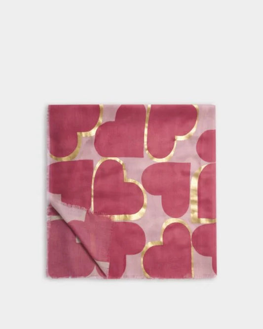 Printed Foil Scarf in Raspberry/Gold foil