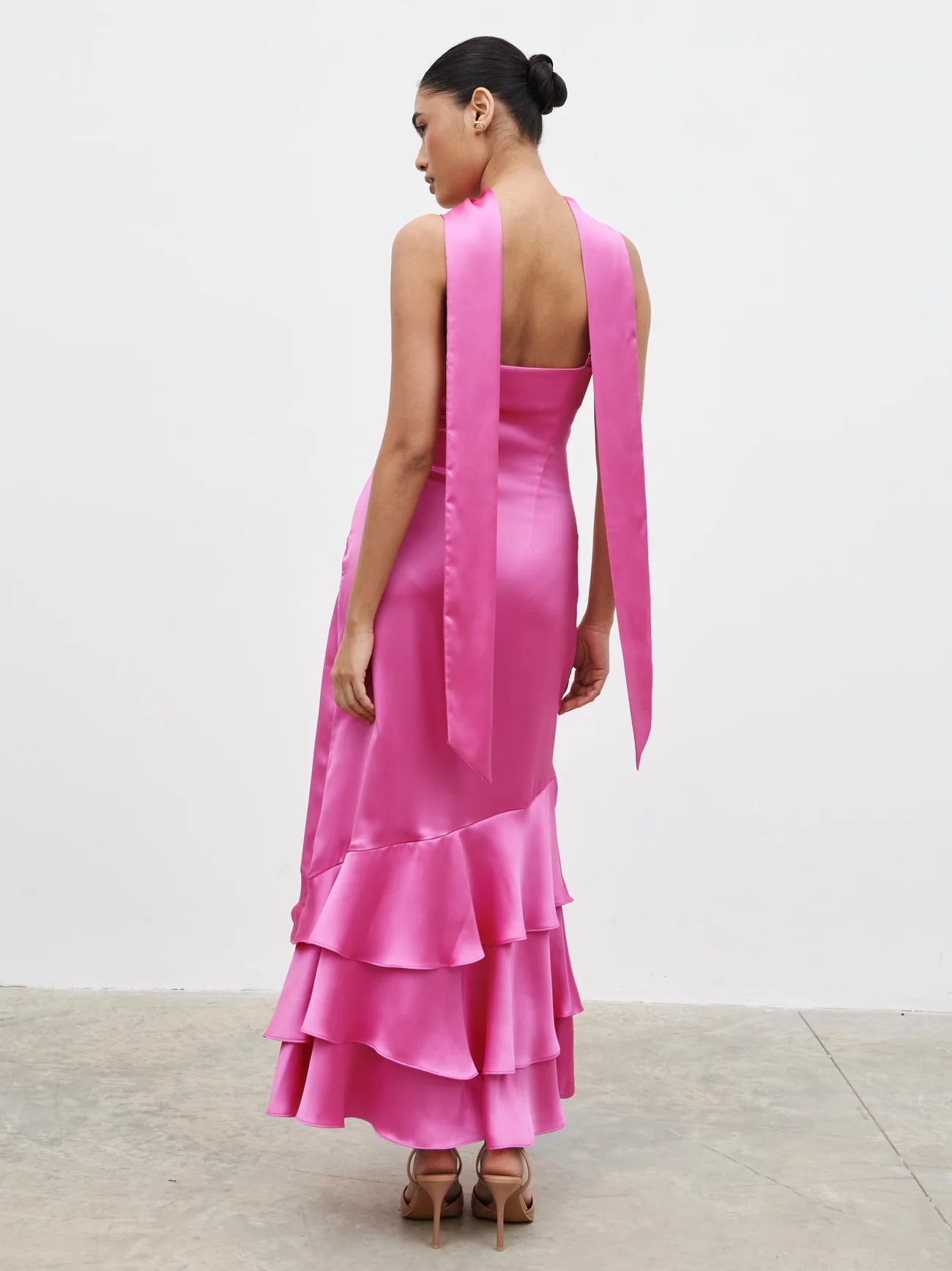 Serita V Neck Tiered Maxi Dress in Fuchsia