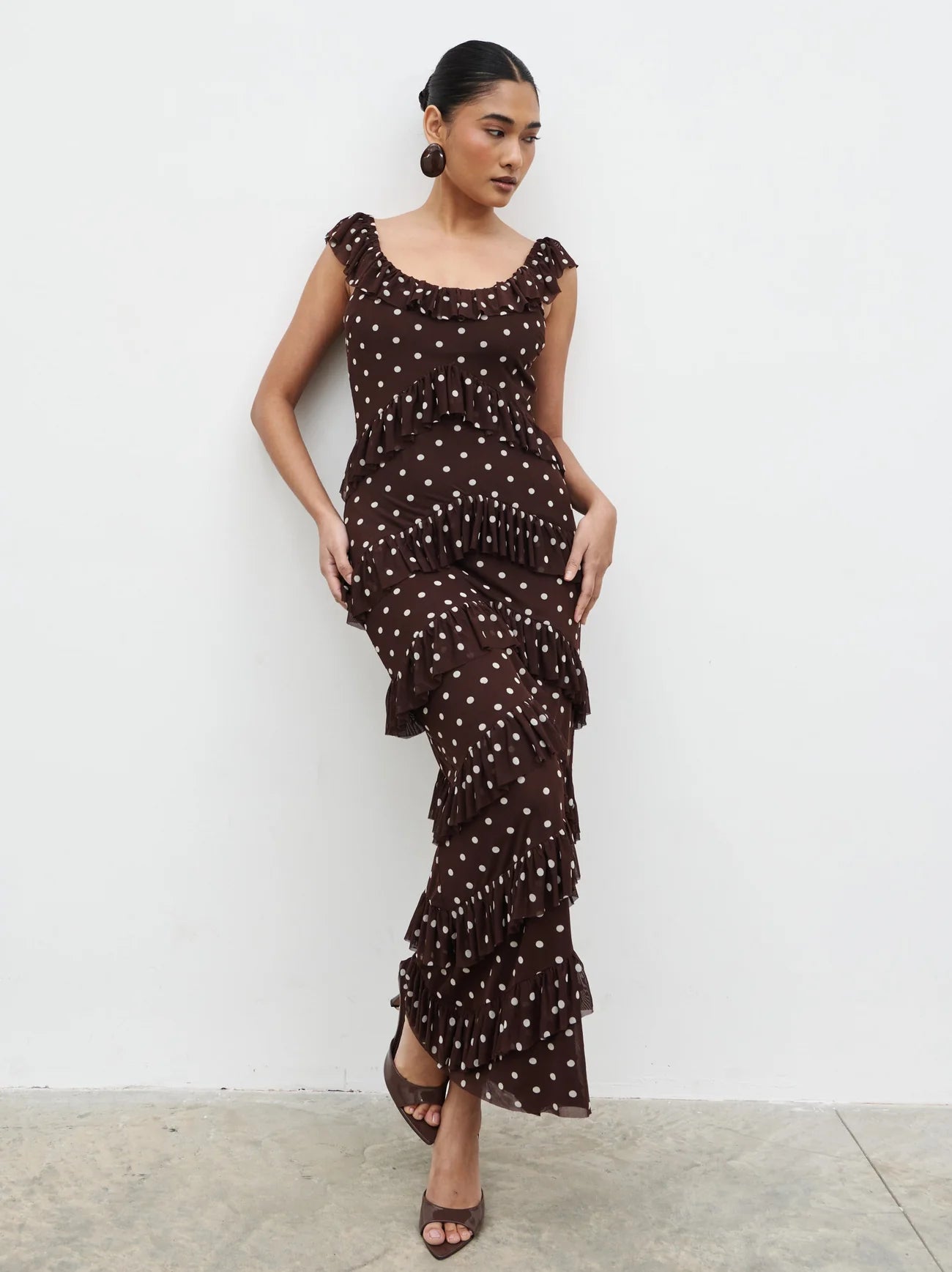 cecile ruffle maxi dress Cecile Ruffle Slip Dress | Eira Butter Vintage Stamp Print
