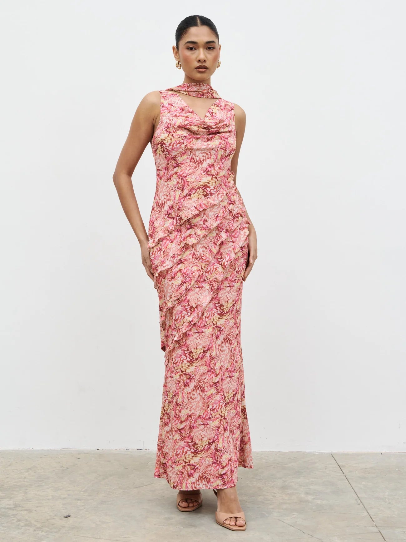 Constance Scarf Ruffle Maxi Dress