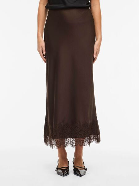 Viellette Lace hem Maxi Skirt in Coffee Bean