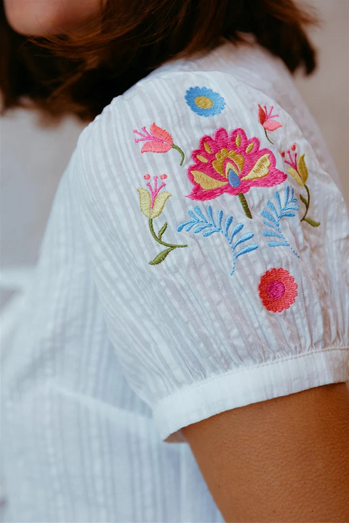 Sugarhill Brighton Adaline Bow Top - Off White, Folk Floral