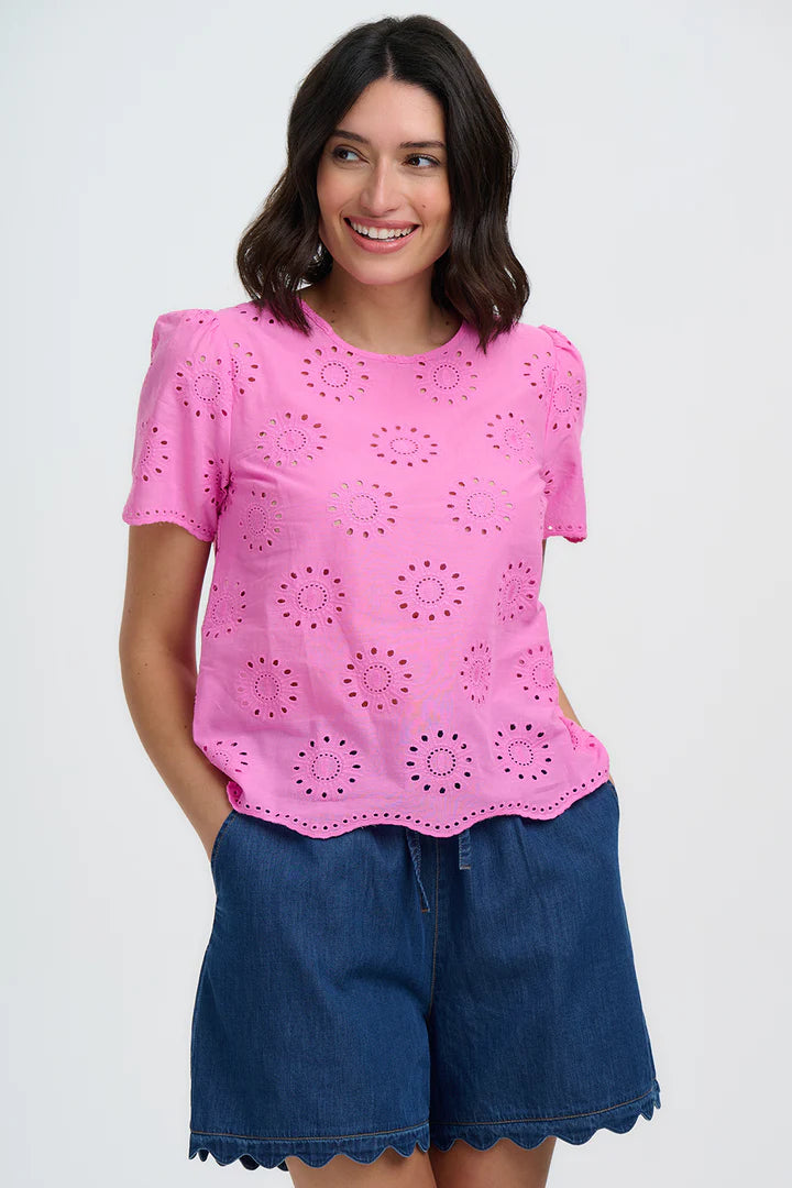Sugarhill Brighton Bonita Broderie Anglaise Top - Pink