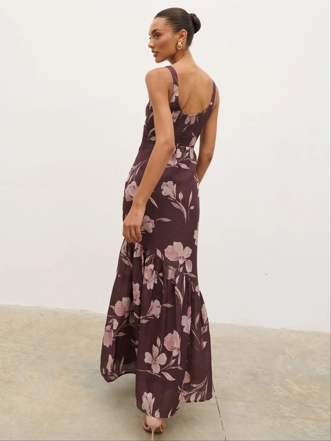 Kaia Scoop Neck Printed Frill Maxi Dress