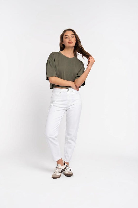 Leesa Mom Jeans in White