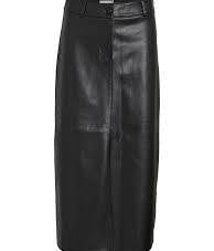 Visino Midi Skirt in Black Faux Leather