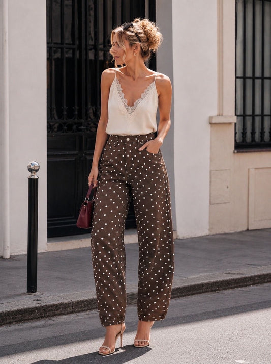 Sadie Polka Dot Balloon Jeans in Brown
