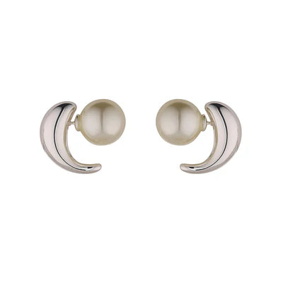 Double Sided Faux Pearl & Silver Plated Earrings