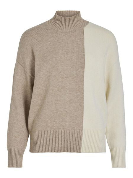 Vilotty Contrast Knit Jumper in Natural Melange