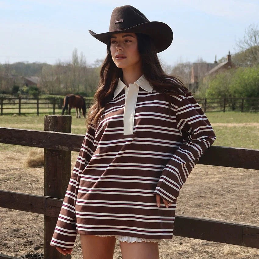 Cleo Top in Brown & Red Stripe