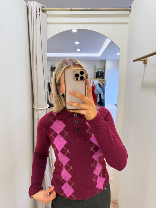 Ihdasila Polo Pullover in Rhododendron Harlekin