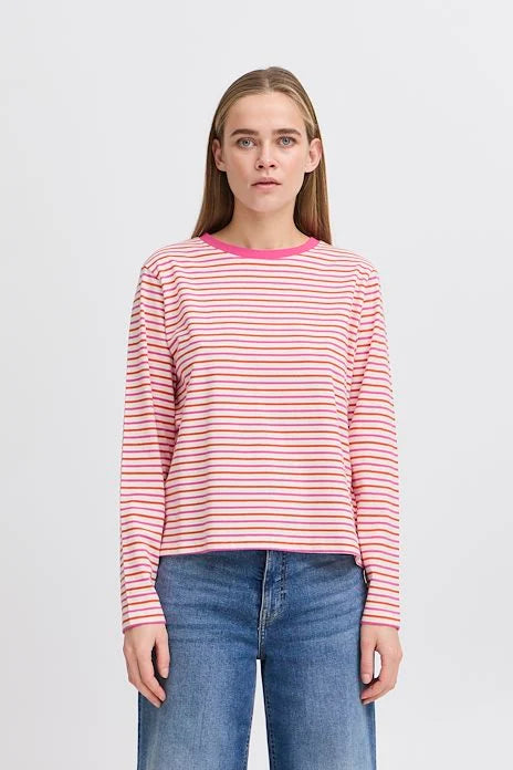 Ihmira Long Sleeve T Shirt in Cloud Dancer Pink & Orange