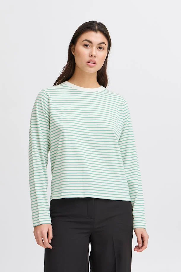 Ihmira Long Sleeve T Shirt in Cloud Dancer Beryl Green