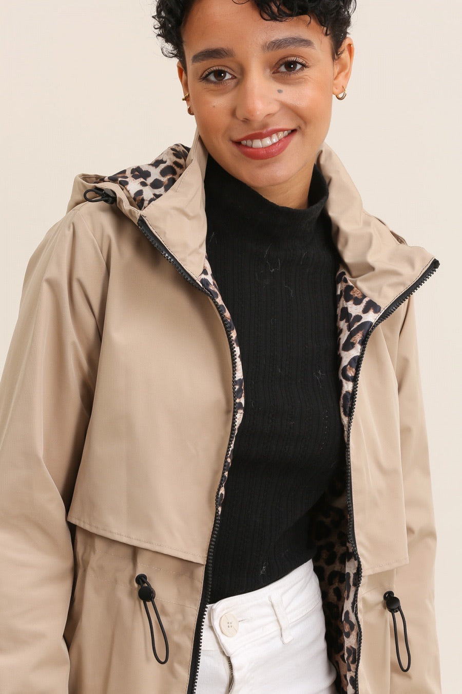 Beige Hooded Trench Coat
