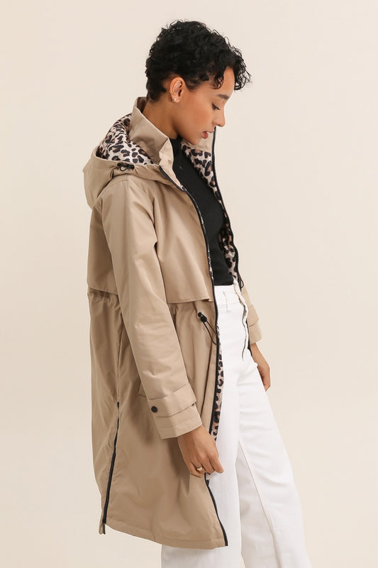 Beige Hooded Trench Coat
