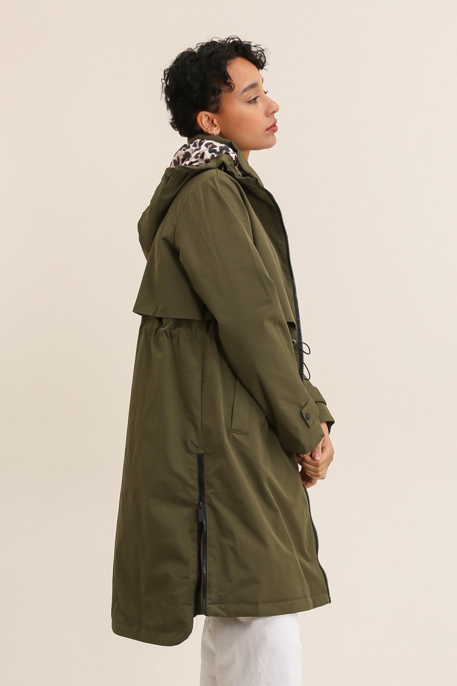 Khaki Hooded Trench Coat