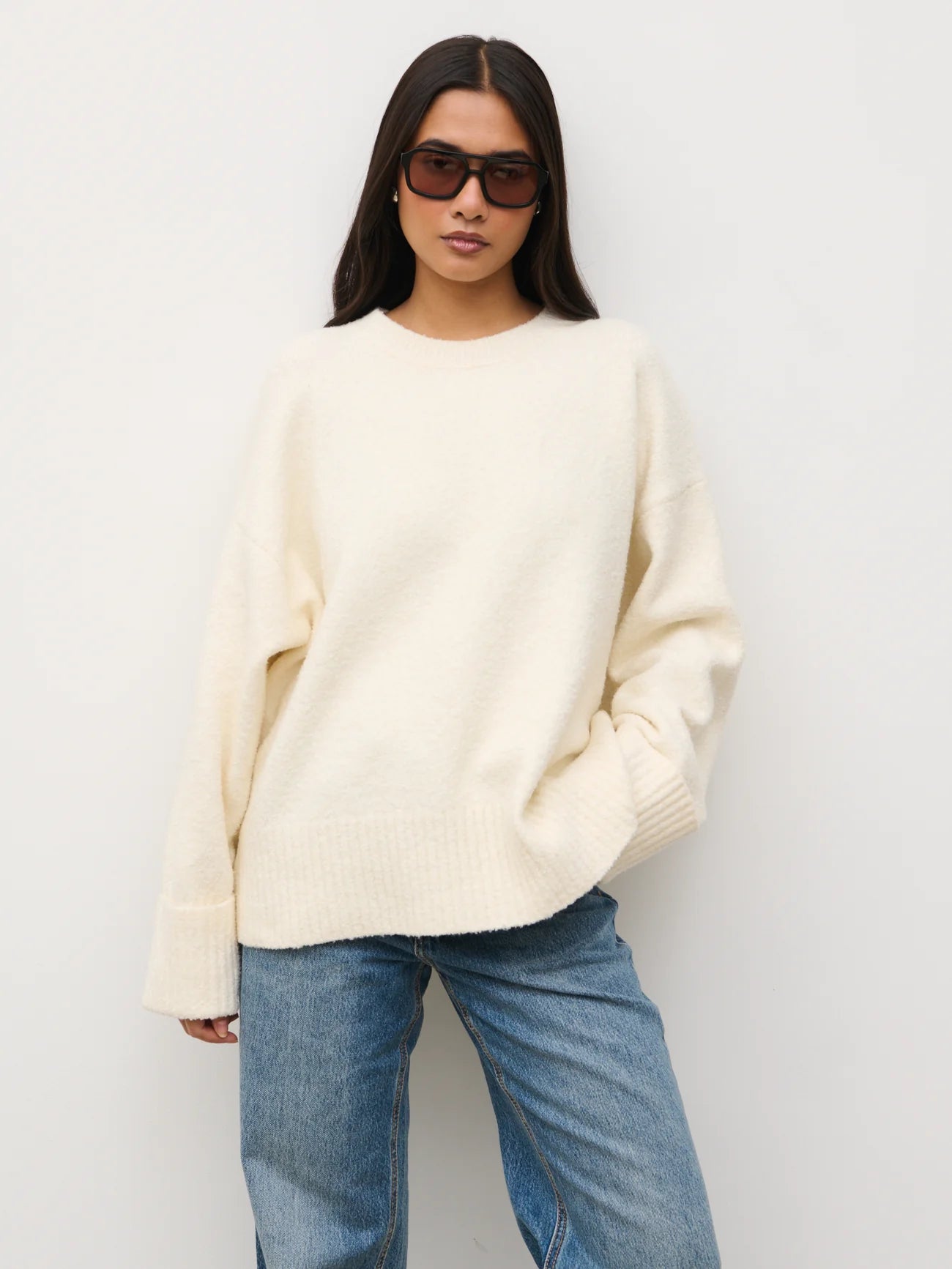 Camille Oversized Borg Jumper in Cream