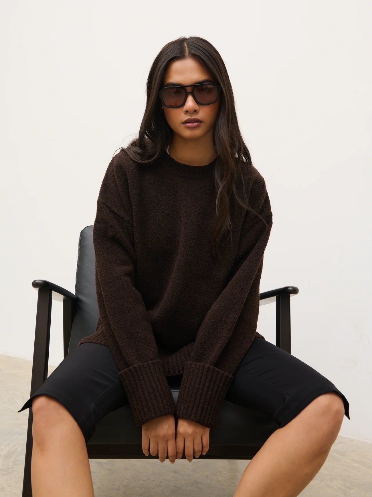 Camille Oversized Borg Jumper in Brown