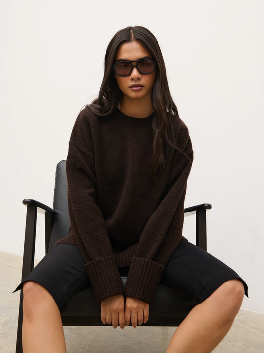 Camille Oversized Borg Jumper in Brown