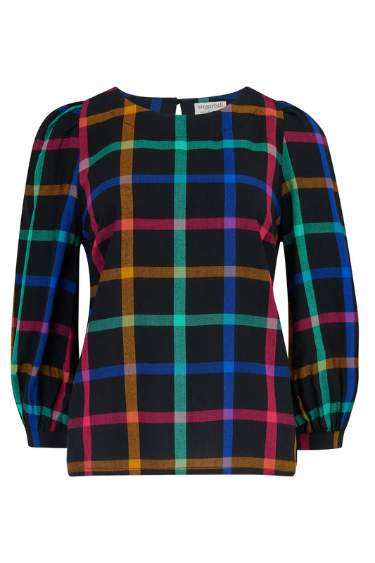 Blaise Top - Black, Rainbow Check