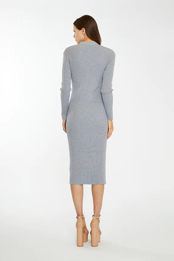 Grey Marl Button Down Knitted Midi Dressing