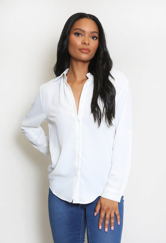 Tailored Button Front Blouse White