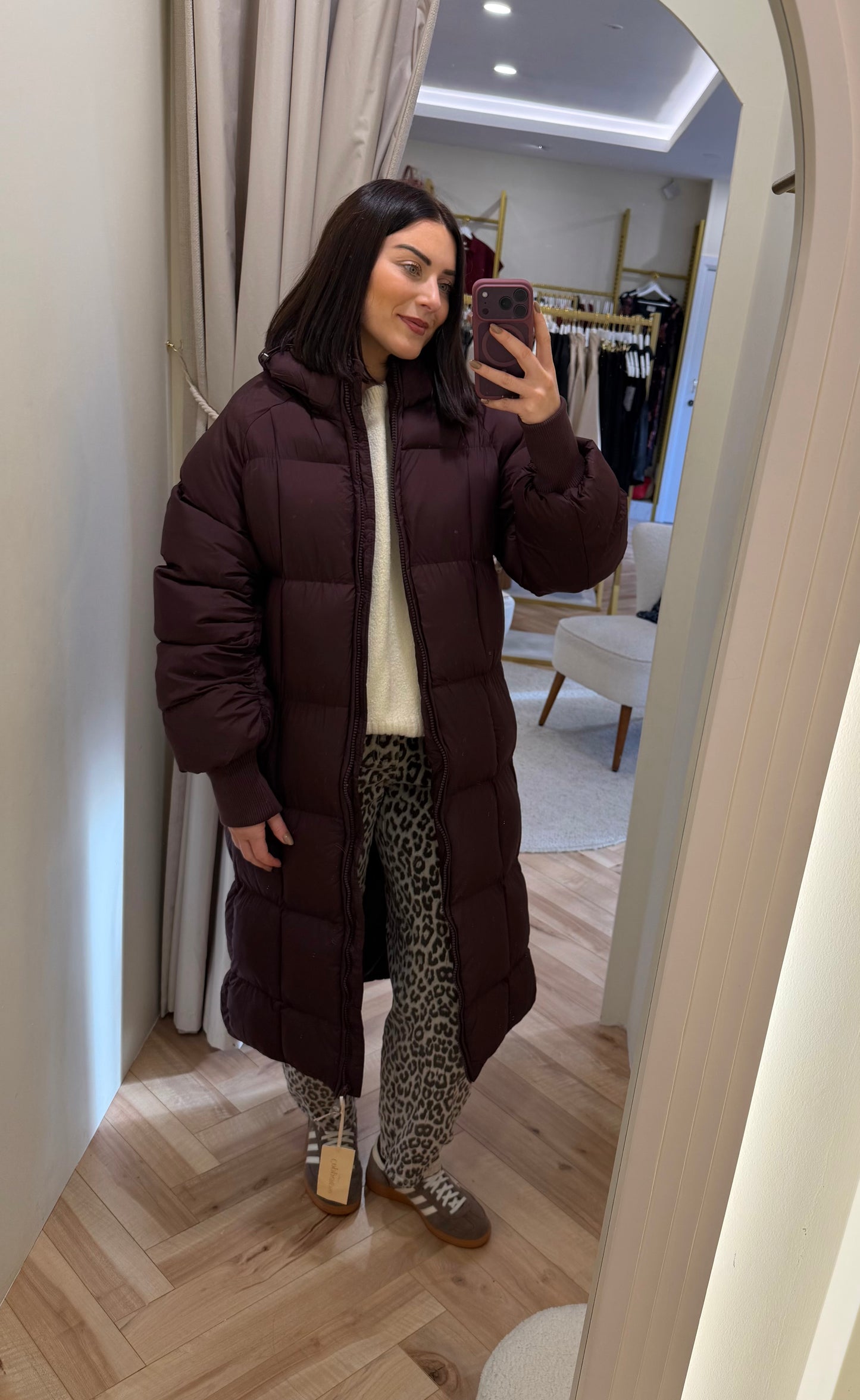The Arabella Puffer Coat in Aubergine