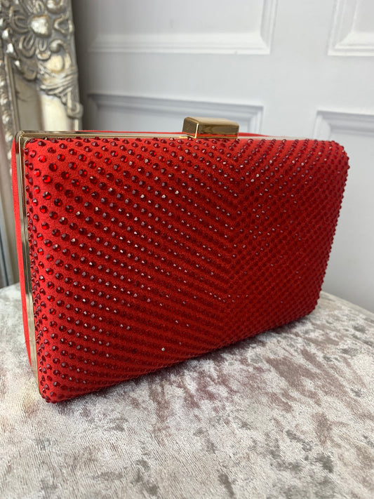 Red diamanté clutch bag
