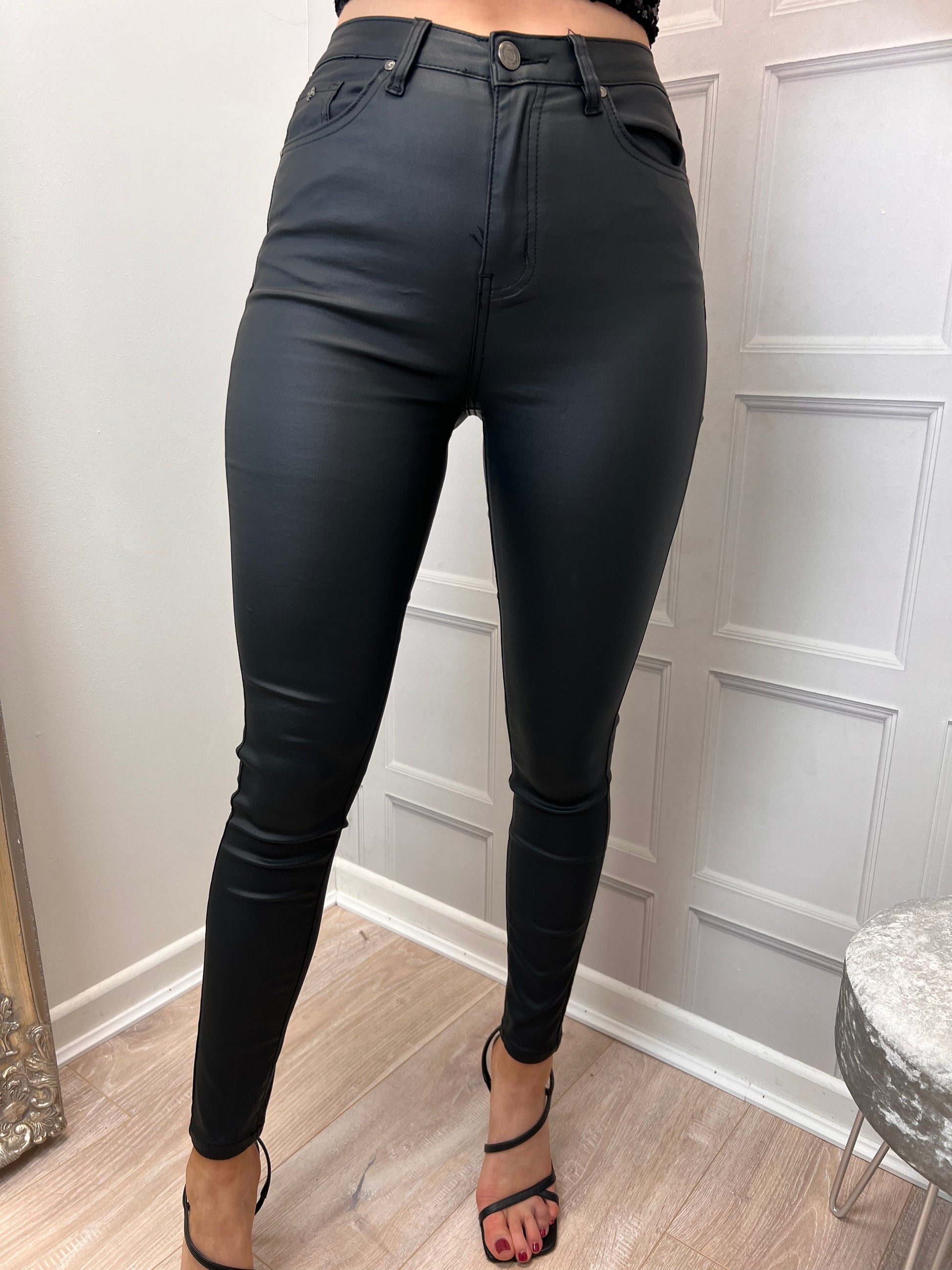 Tall Leather Look High Waist Skinny Trousers