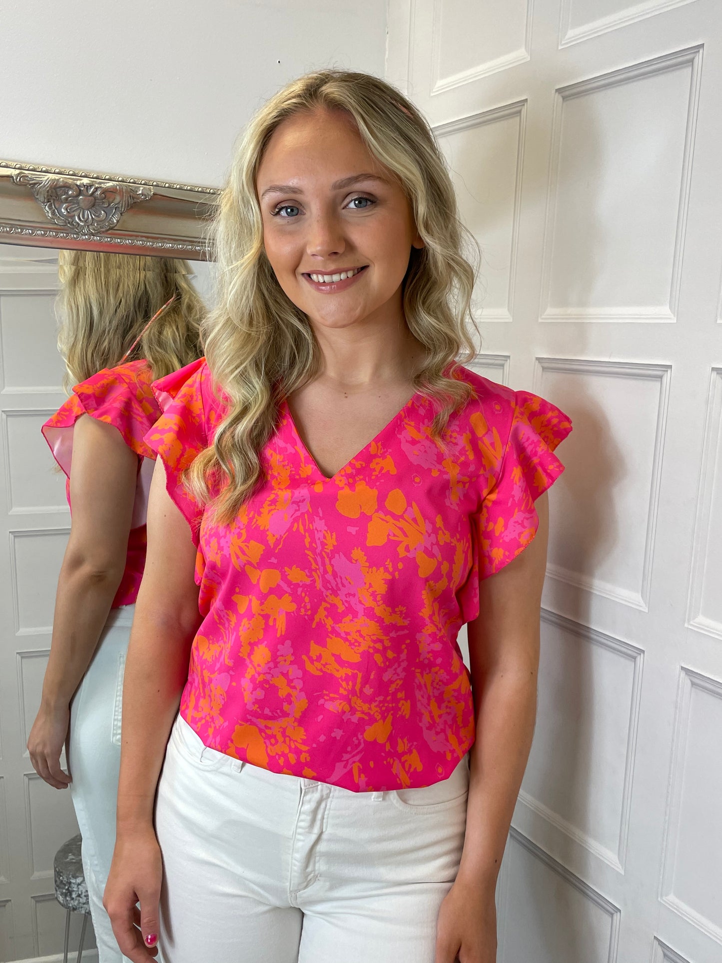 Pink and Orange Frill Blouse