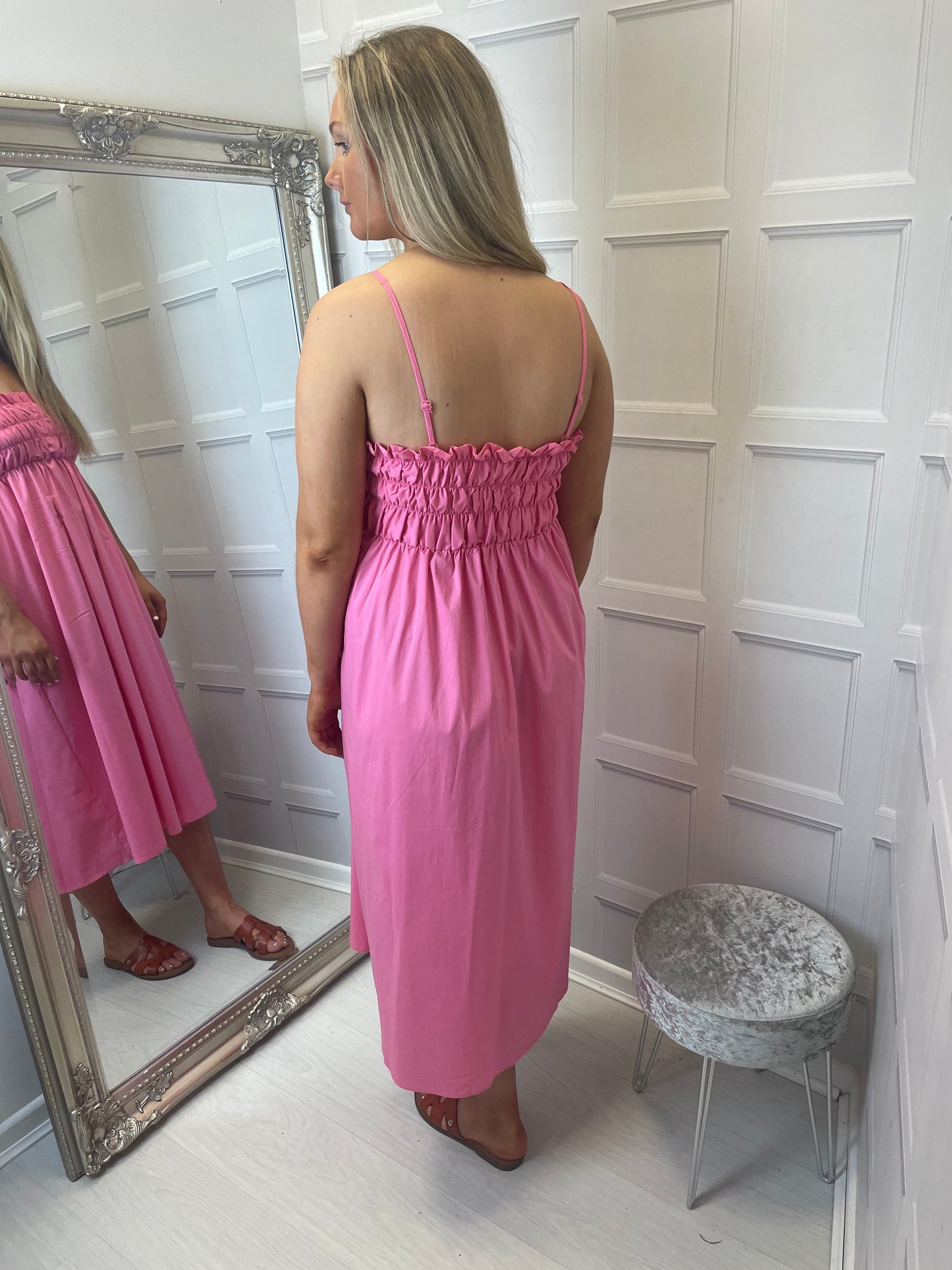 Pink Carnation Ruffled Midi Dress