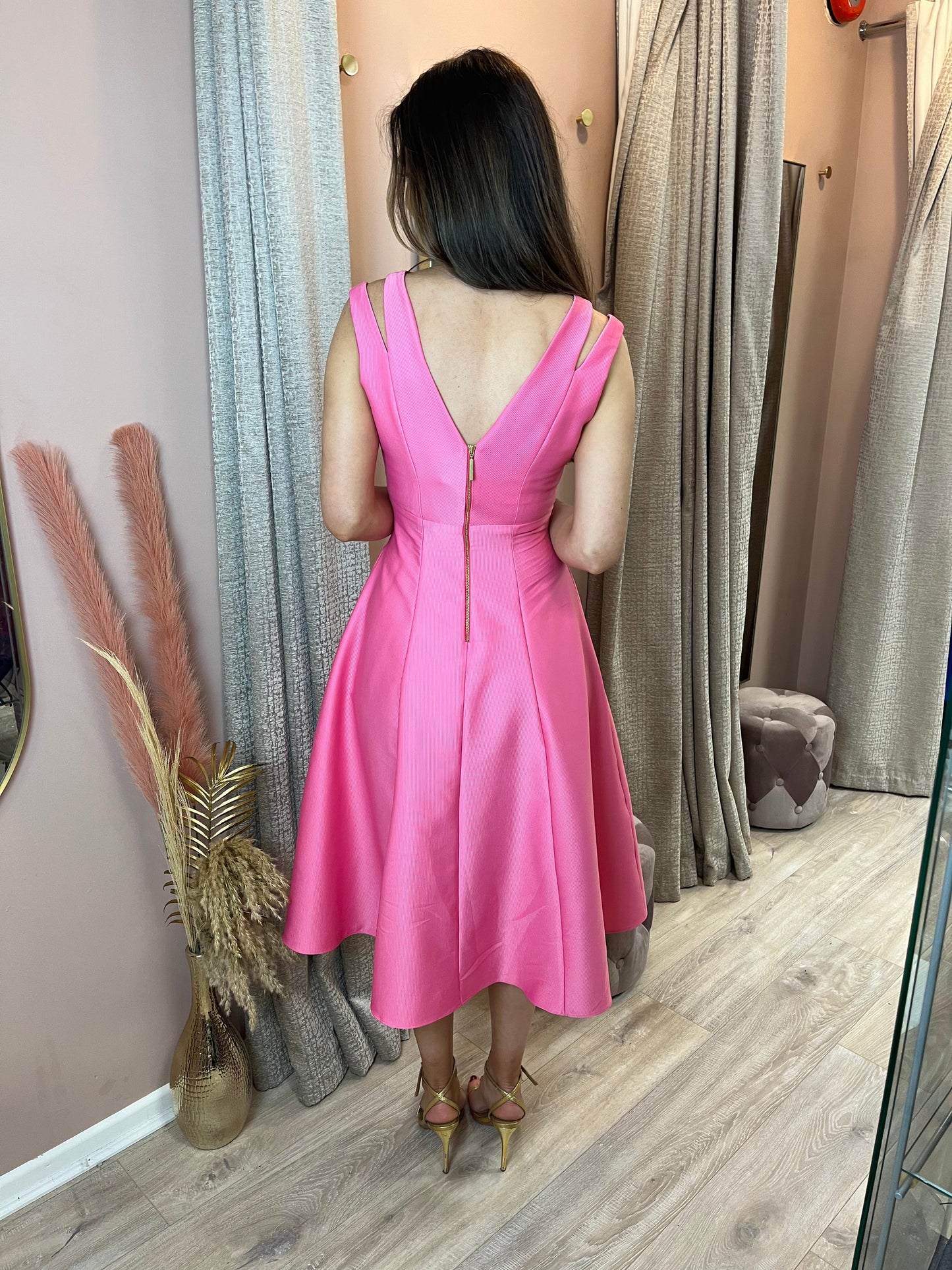 Pink A-line Midi Dress