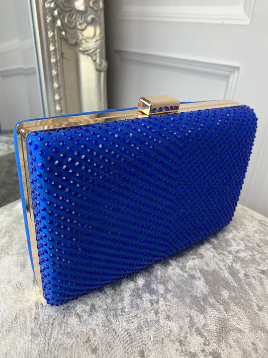 Royal blue diamanté clutch bag