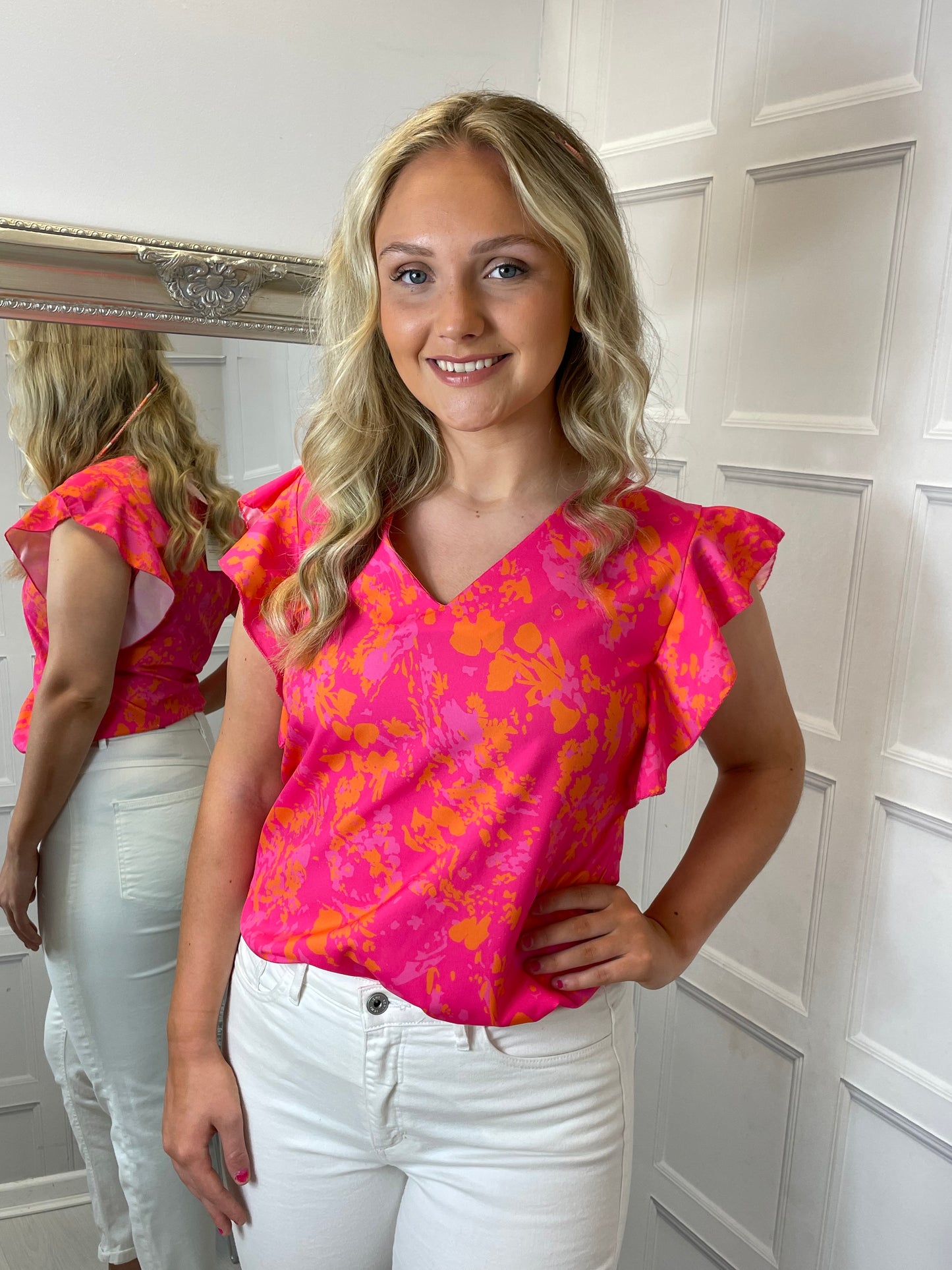 Pink and Orange Frill Blouse