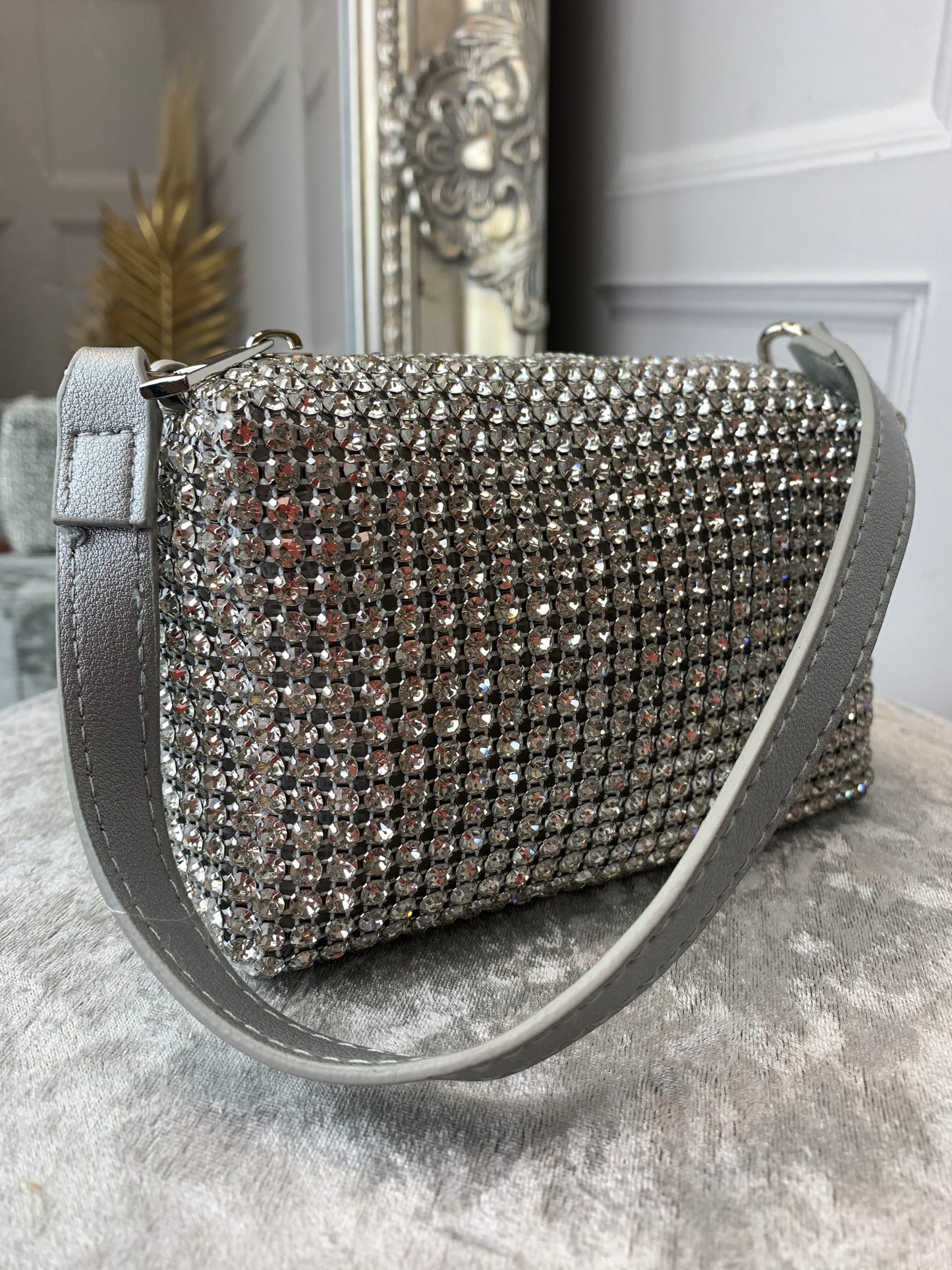 Silver diamanté clutch bag