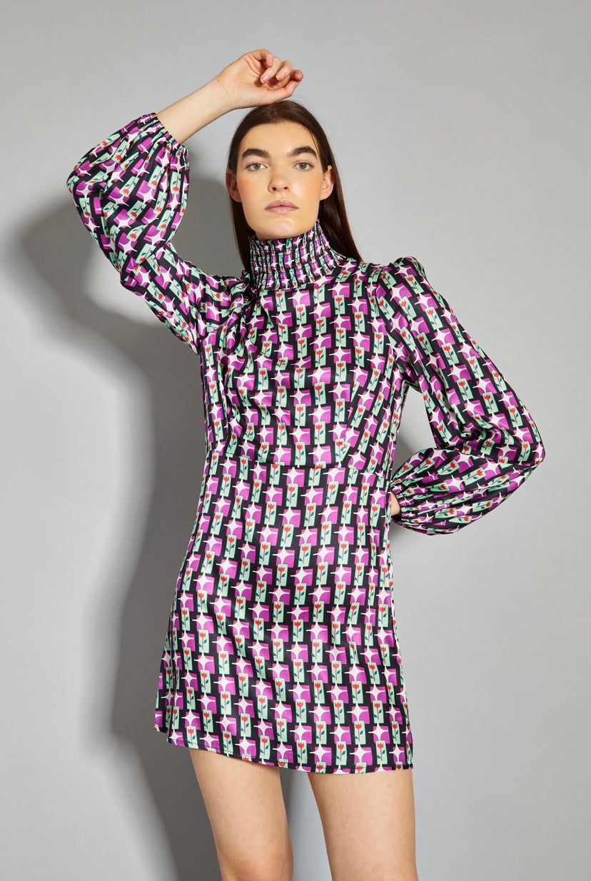 Glamorous Tulip Multi Geo Print High Neck Mini Dress