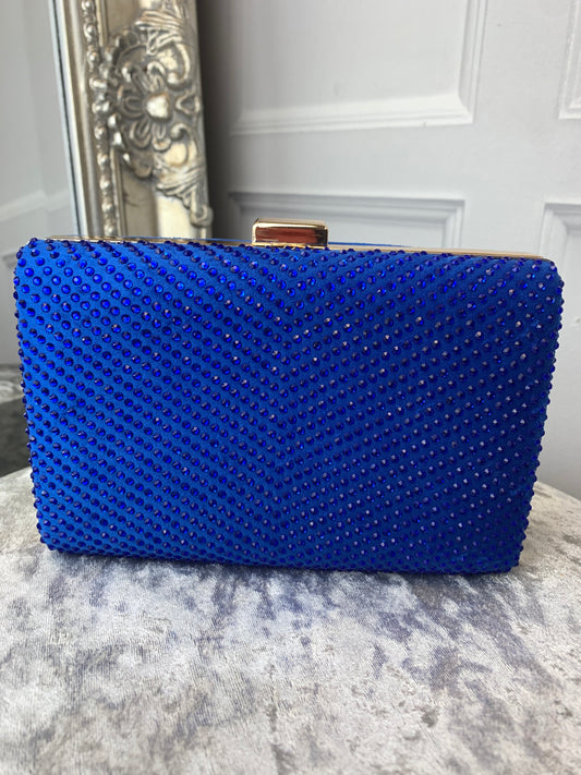 Royal blue diamanté clutch bag