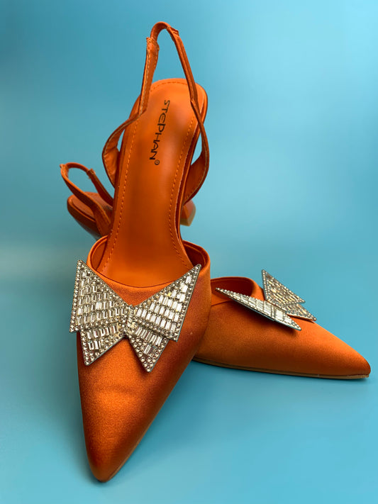 Grace Orange Embellished Heels